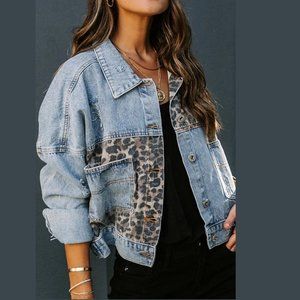 Leopard Denim Jean Jacket